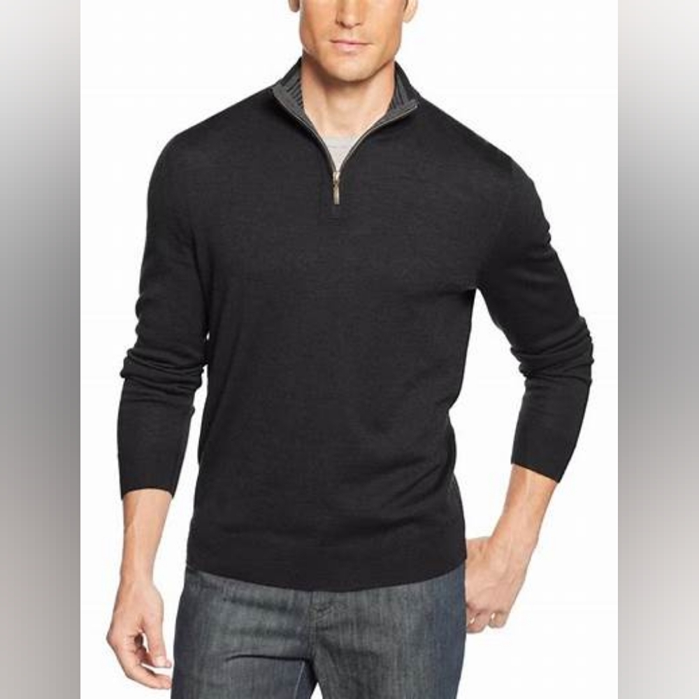 NWT, Men's Club Room Gray Quarter-Zip Merino Wool Blend Sweater